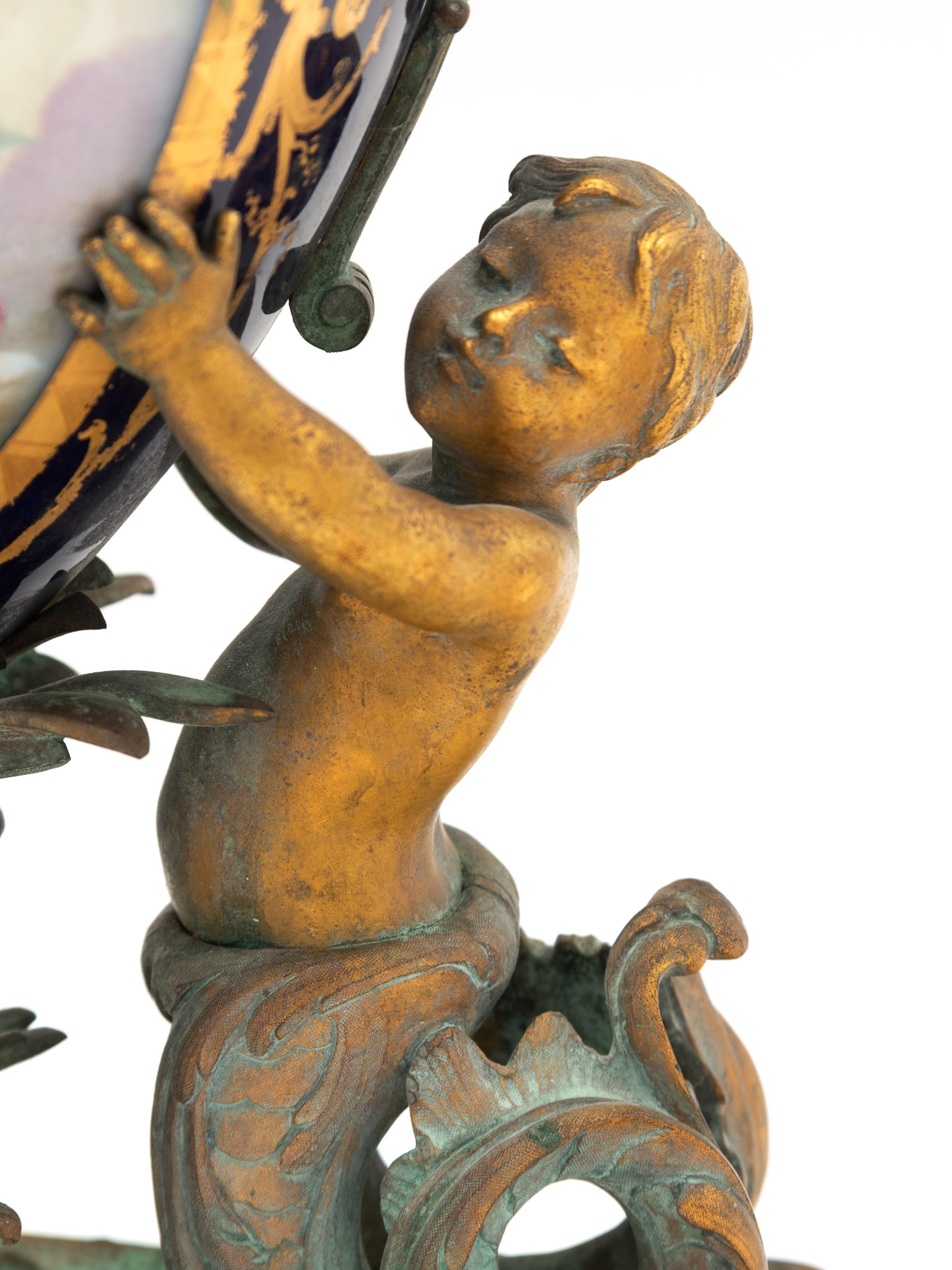 A Sèvres Style Gilt Bronze Mounted Porcelain Mantel Clock Retailed by Tiffany and Co.