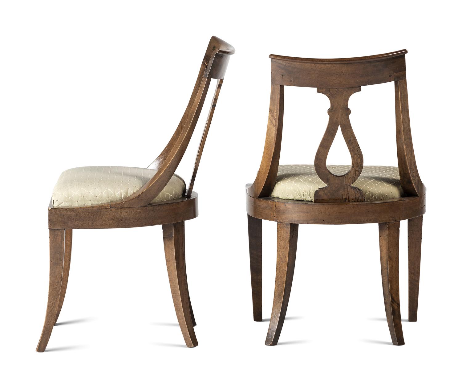 Four Brass Inlaid Walnut Gondola Chairs