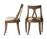 Four Brass Inlaid Walnut Gondola Chairs