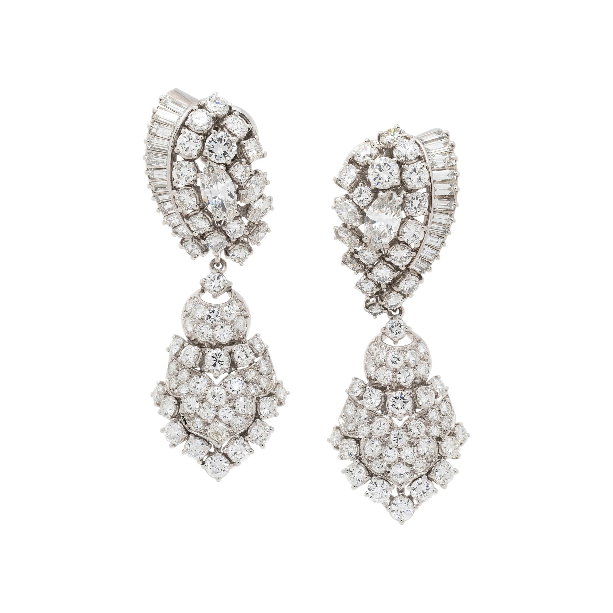 PLATINUM AND DIAMOND PENDANT EARRINGS