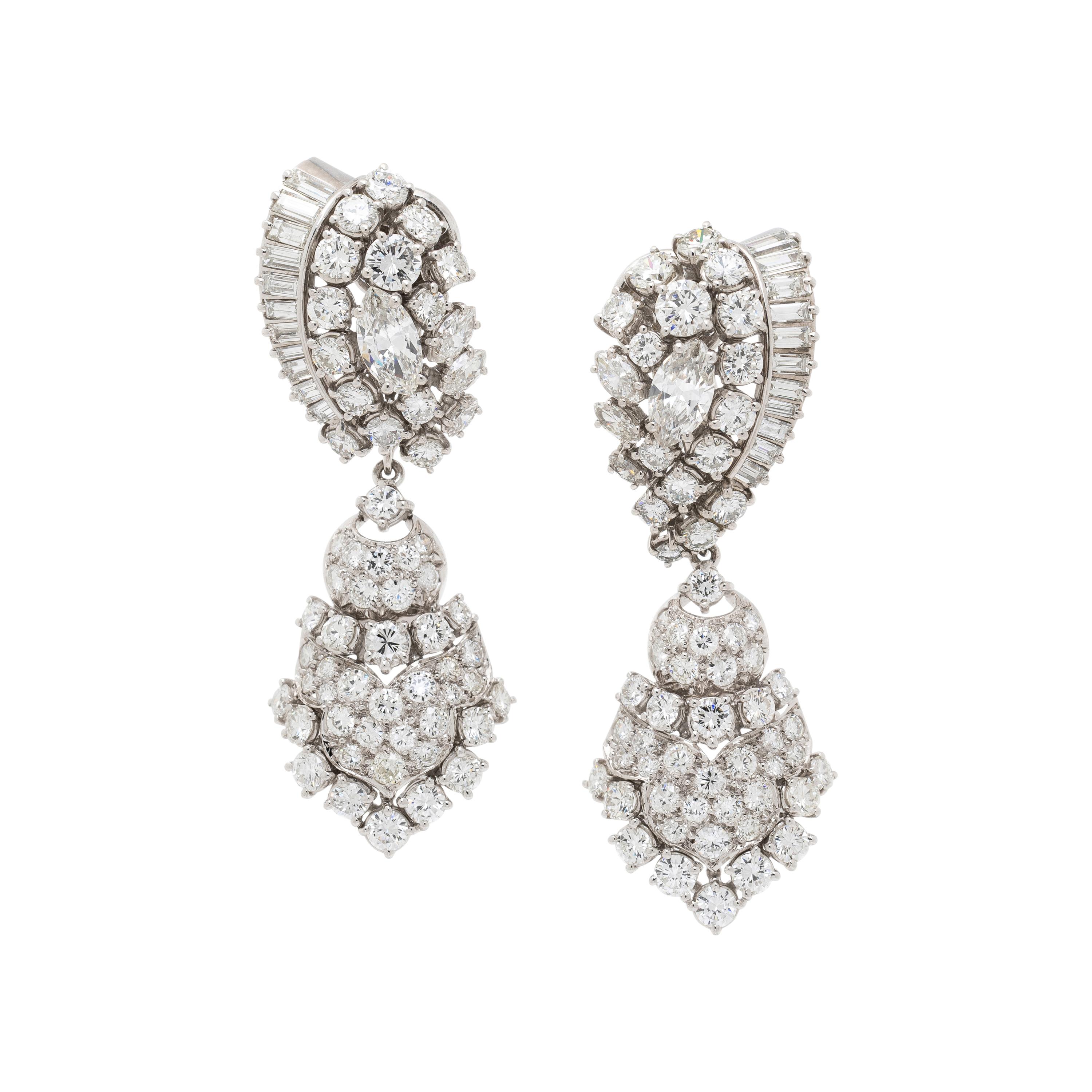 PLATINUM AND DIAMOND PENDANT EARRINGS