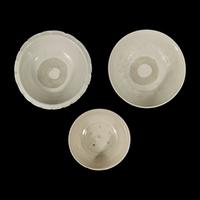Two Chinese Huozhou White Glazed Bowls and a Stem Cup, Song Dynasty 宋 霍州窯白釉瓷碗二及高足杯一