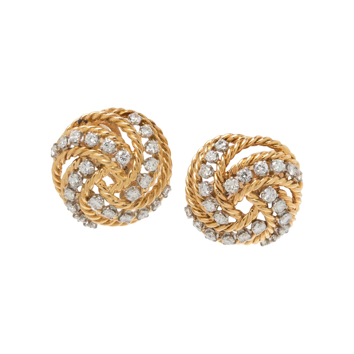 BOUCHERON, YELLOW GOLD, PLATINUM AND DIAMOND EARCLIPS
