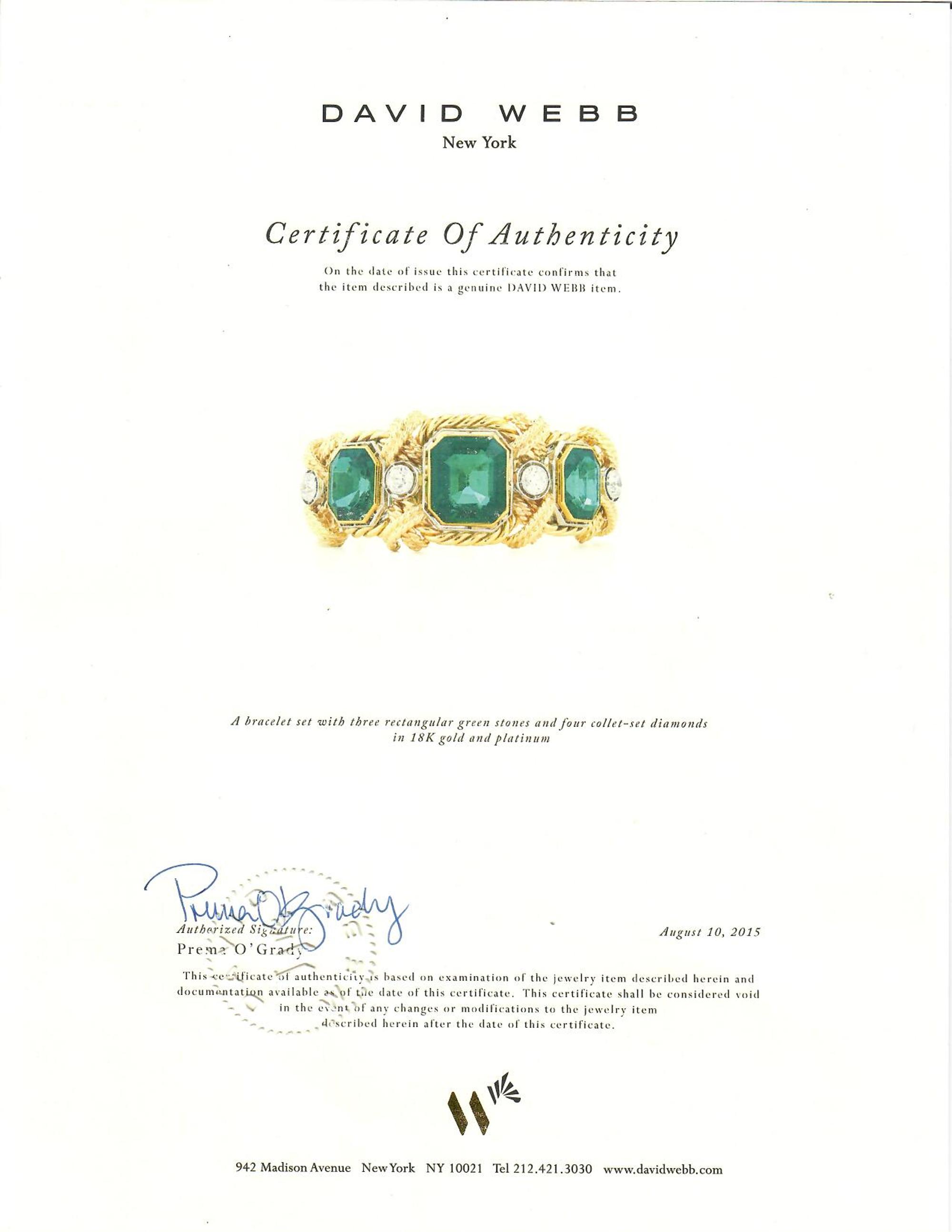 DAVID WEBB, YELLOW GOLD, DIAMOND AND GREEN GLASS BRACELET