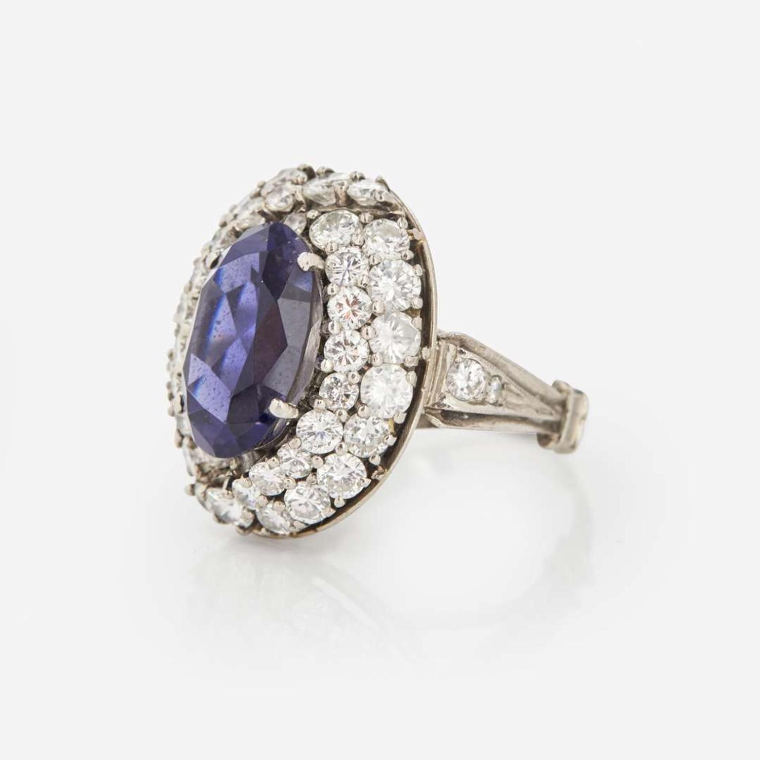 A Platinum, Iolite, and Diamond Ring