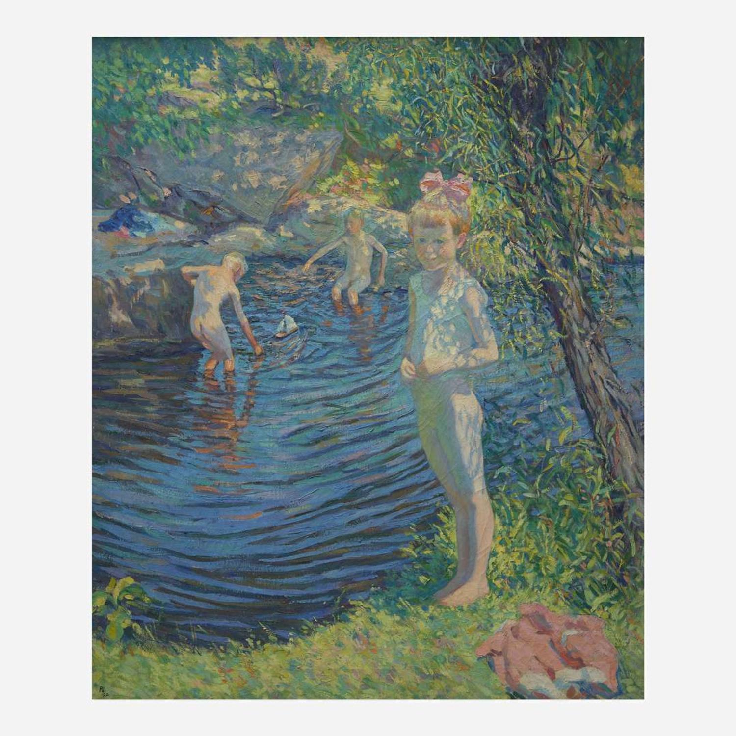 Roy Cleveland Nuse (American, 1885–1975) Three Children by the Pond