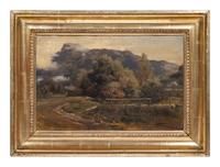 Country Scene with Cottage and Bridge , c. 1865-1875