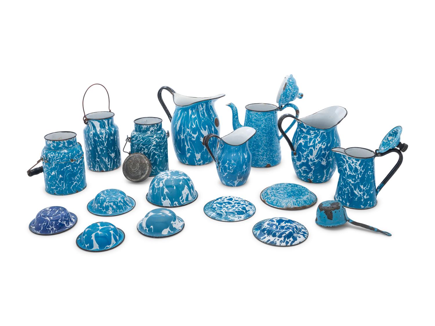 A Collection of Chrysolite Enameled Graniteware Table Articles