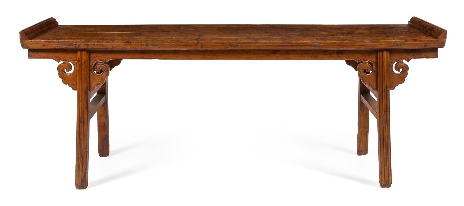 A Large Chinese Hardwood Altar Table, Qiaotou'an Height 35 x width 97 x depth 22 1/2 inches. — QING DYNASTY (1644-1911)