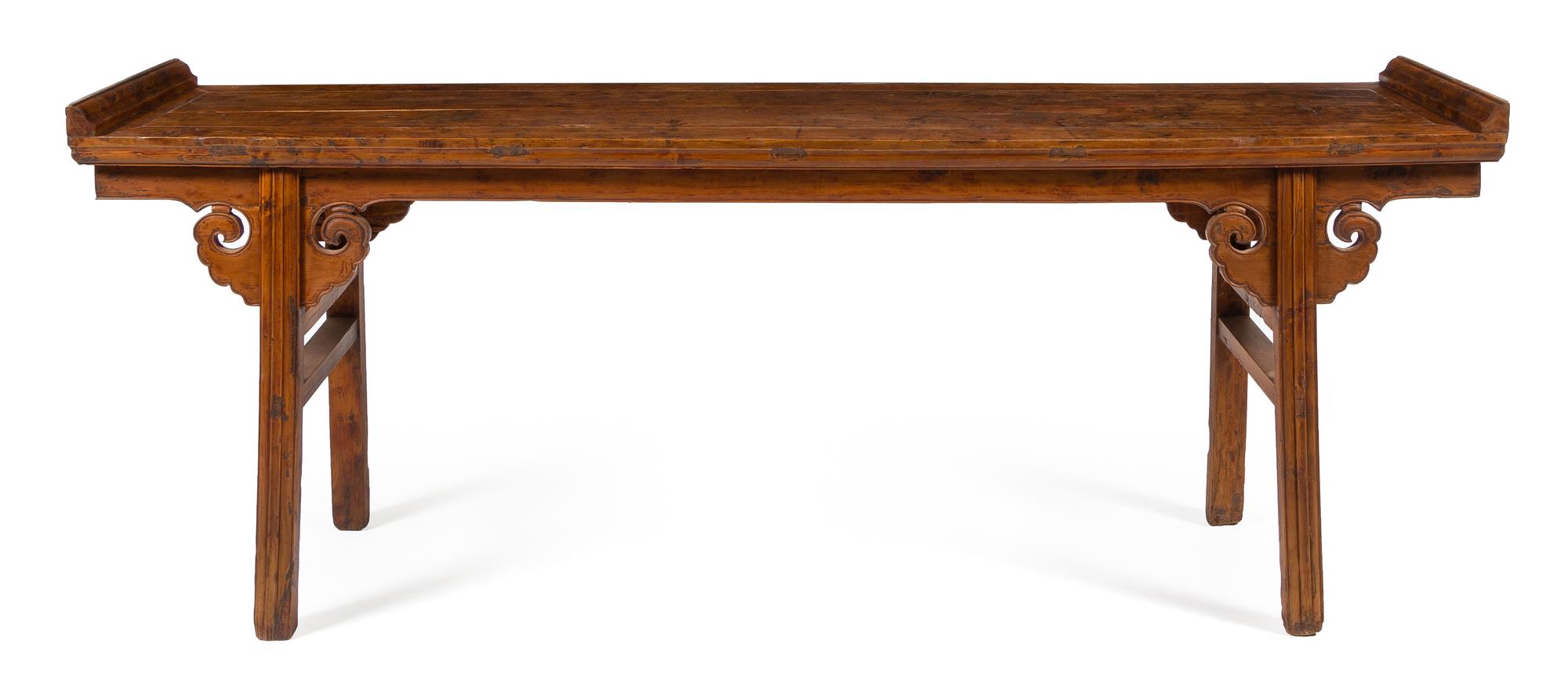 A Large Chinese Hardwood Altar Table, Qiaotou'an Height 35 x width 97 x depth 22 1/2 inches. — QING DYNASTY (1644-1911)