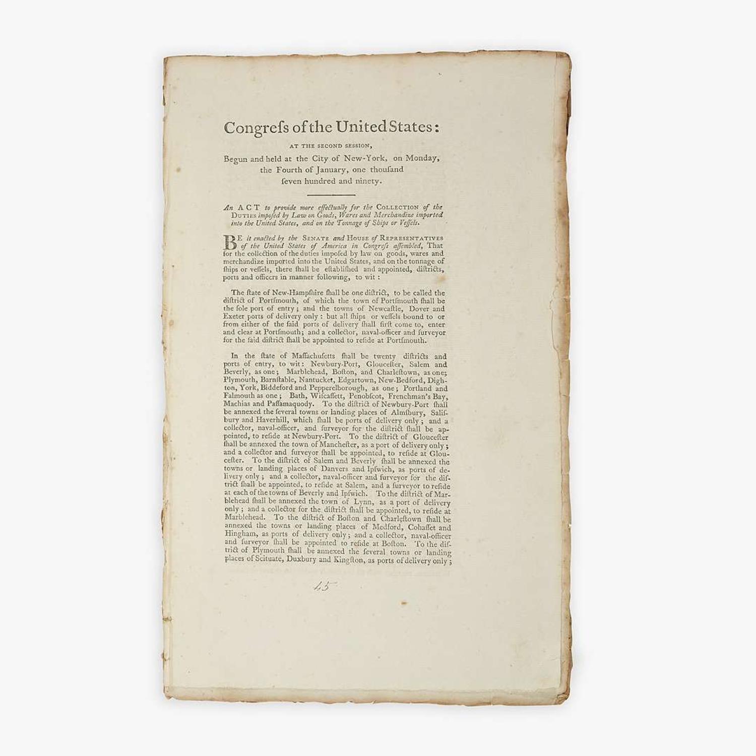 [Hamilton, Alexander] [Coast Guard] An Act to provide more effectually for the Collection of the Duties imposed by Law on Goods, Wares and Merchandize imported in