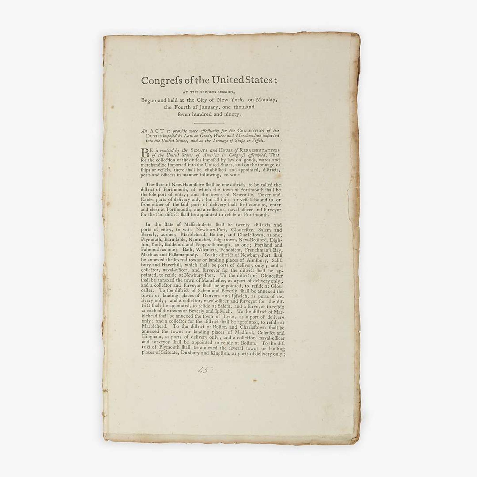 [Hamilton, Alexander] [Coast Guard] An Act to provide more effectually for the Collection of the Duties imposed by Law on Goods, Wares and Merchandize imported in