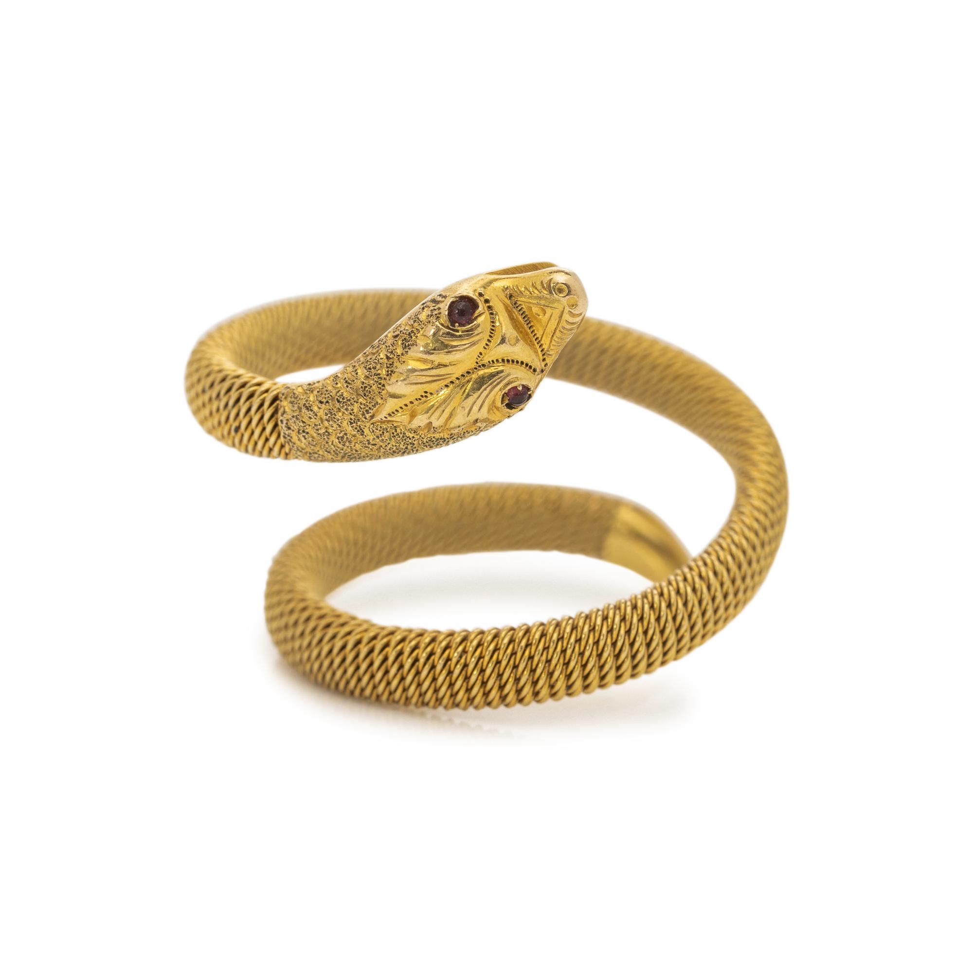 YELLOW GOLD AND RUBY SNAKE RING