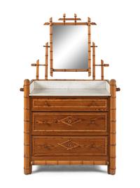 A Faux Bamboo and Maple Marble-Top Dressing Table