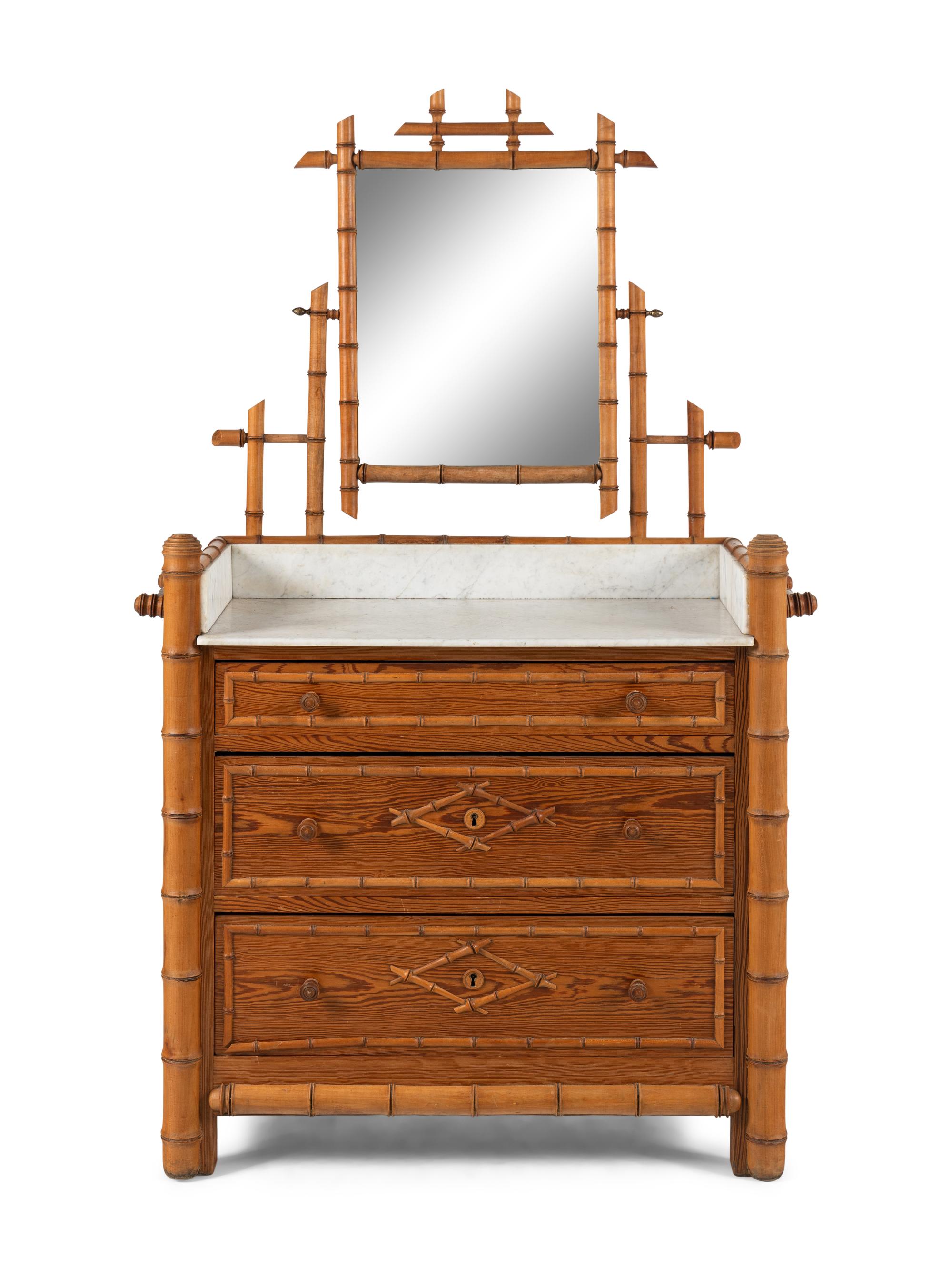 A Faux Bamboo and Maple Marble-Top Dressing Table