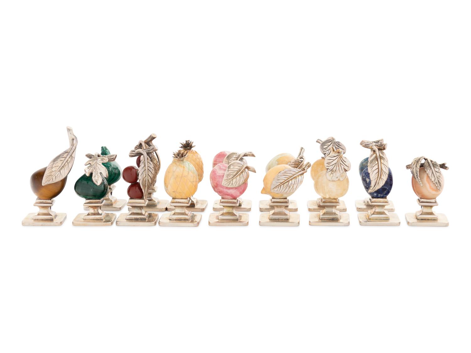 Sixteen Gucci Silver Mounted Hardstone Place Card Holders