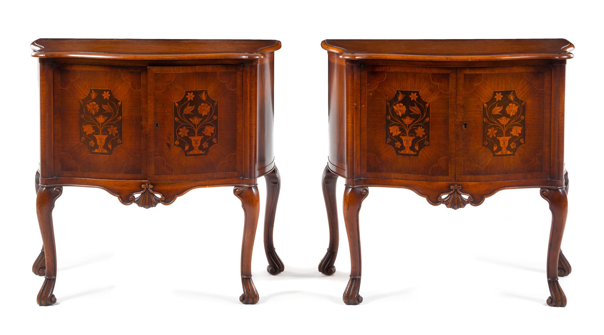 A Pair of Queen Anne Style Marquetry Cabinets Height 32 1/8 x width 33 1/4 x depth 16 3/8 inches. — MID-20TH CENTURY