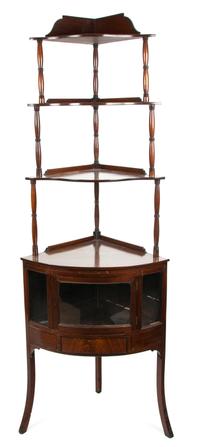 A Georgian Mahogany Corner Etagere Height 70 1/2 x width 24 x depth 16 1/2 inches. — 19TH CENTURY