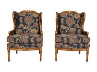 A Pair of Louis XVI Style Parcel Gilt Fruitwood Bergères