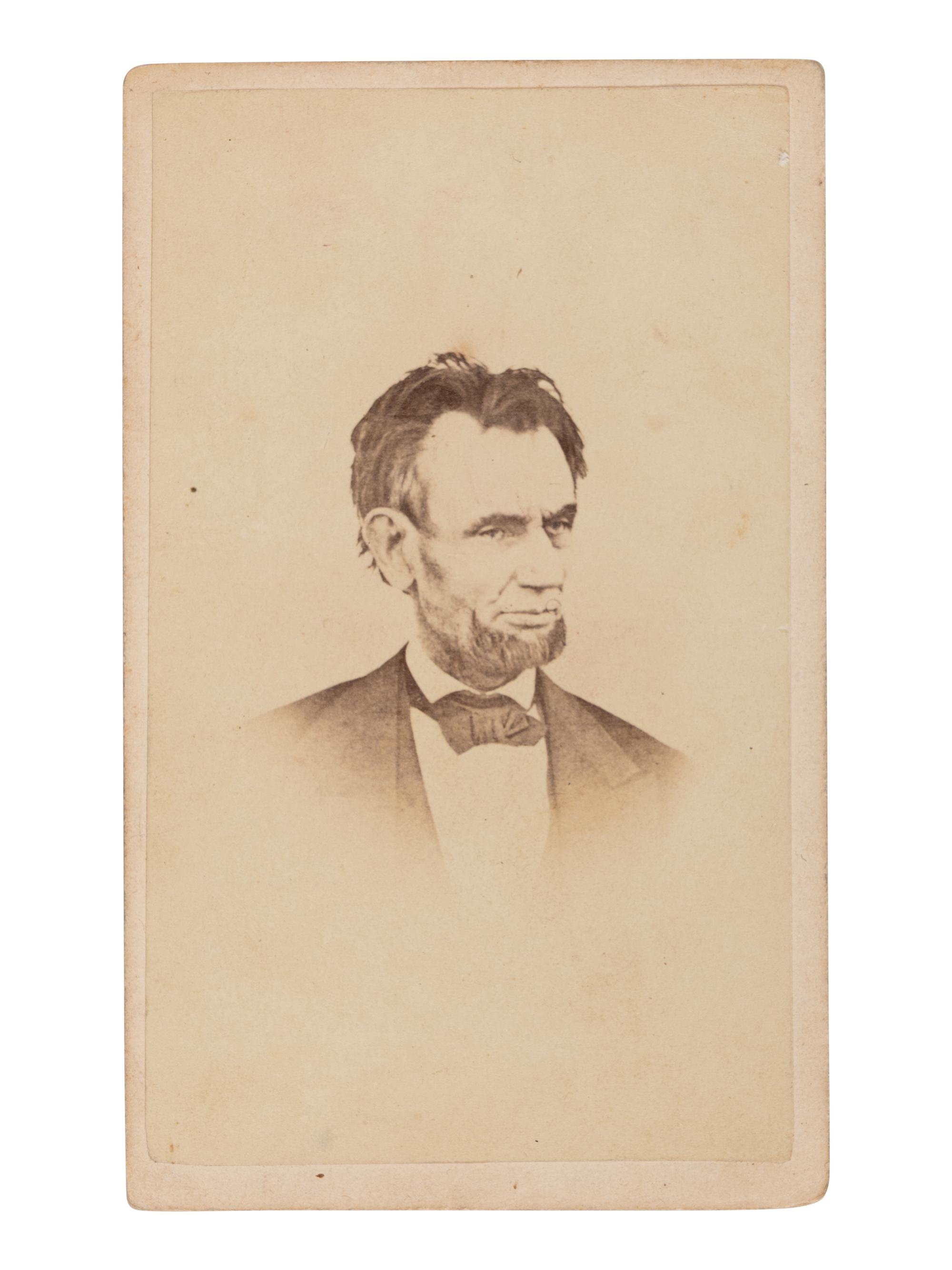 [LINCOLN, Abraham (1809-1865]. WARREN, Henry F., photographer. CDV of the last known photograph of Lincoln, ca 6 March 1865.