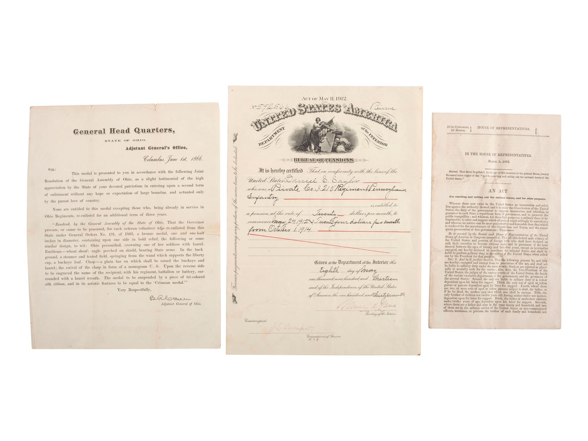 [CIVIL WAR]. A group of documents including muster rolls, discharge papers, and documents from headquarters, highlighted by a muster roll of Company A, 3rd Louisiana Cavalry.