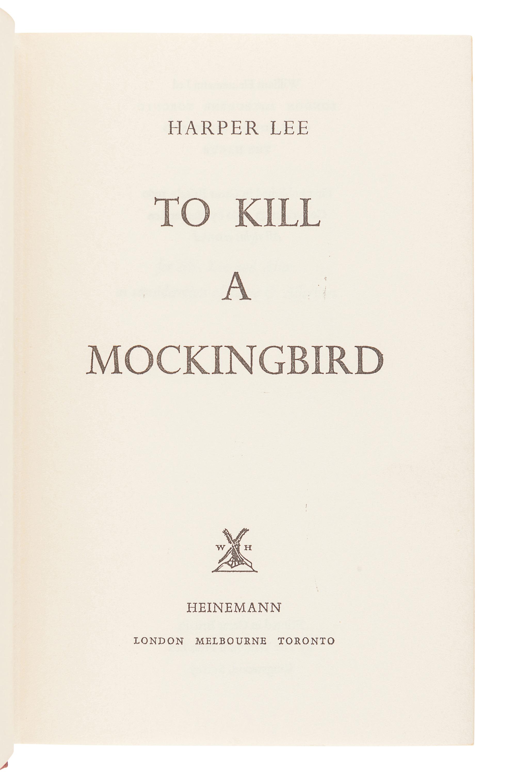 LEE, Harper (1926-2016). To Kill A Mockingbird. London: Heinemann, 1960.