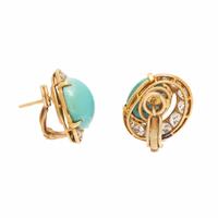 JACQUES TIMEY, TURQUOISE, DIAMOND, AND YELLOW GOLD EARRINGS
