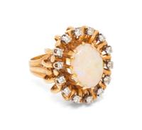A 14 Karat Yellow Gold, Opal and Diamond Ring,