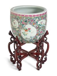 A Large Chinese Famille Rose ‘Millefleur’ Porcelain Fish Bowl