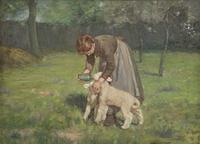 Girl Feeding the Lambs