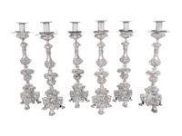 A Set of Six Italian Silver-Plate Altar Candlesticks