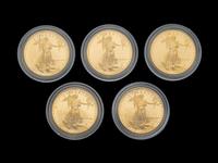 A Group of Five 1986 Gold Eagle 1 Oz. Gold Proofs
