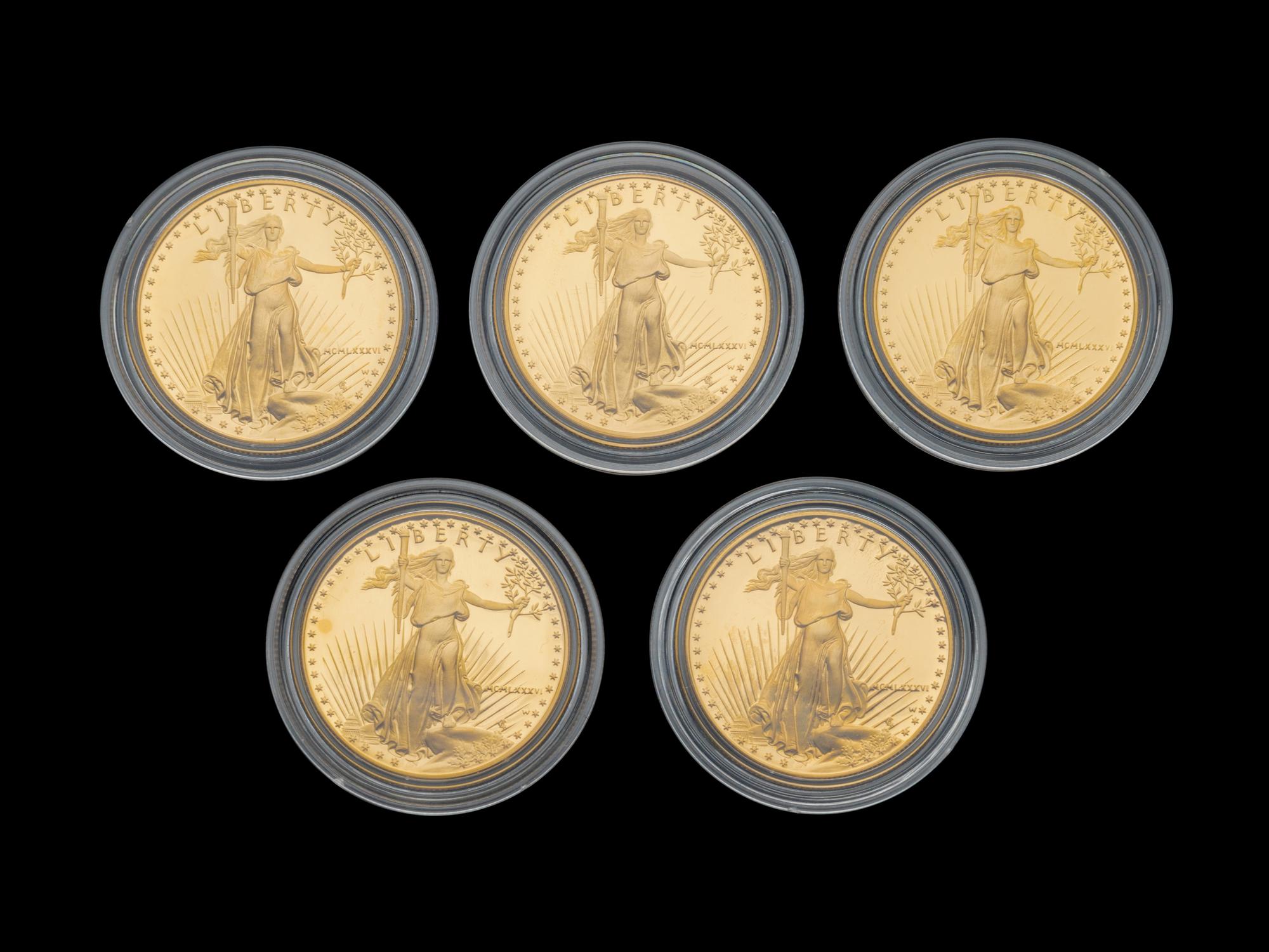 A Group of Five 1986 Gold Eagle 1 Oz. Gold Proofs