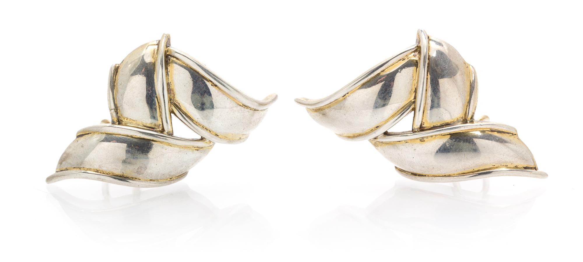 A Pair of Sterling Silver Ribbon Motif Earclips, Tiffany & Co., 10.80 dwts.