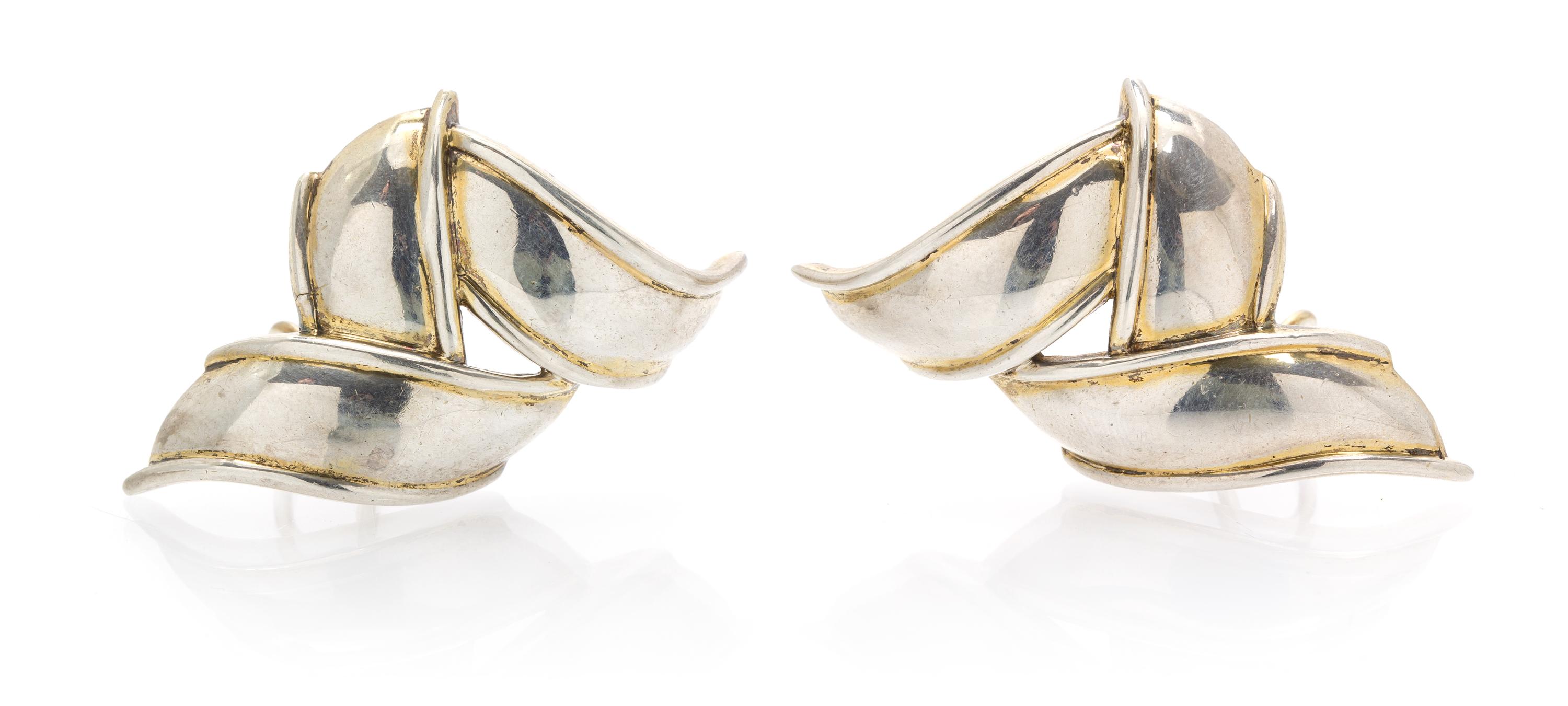 A Pair of Sterling Silver Ribbon Motif Earclips, Tiffany & Co., 10.80 dwts.