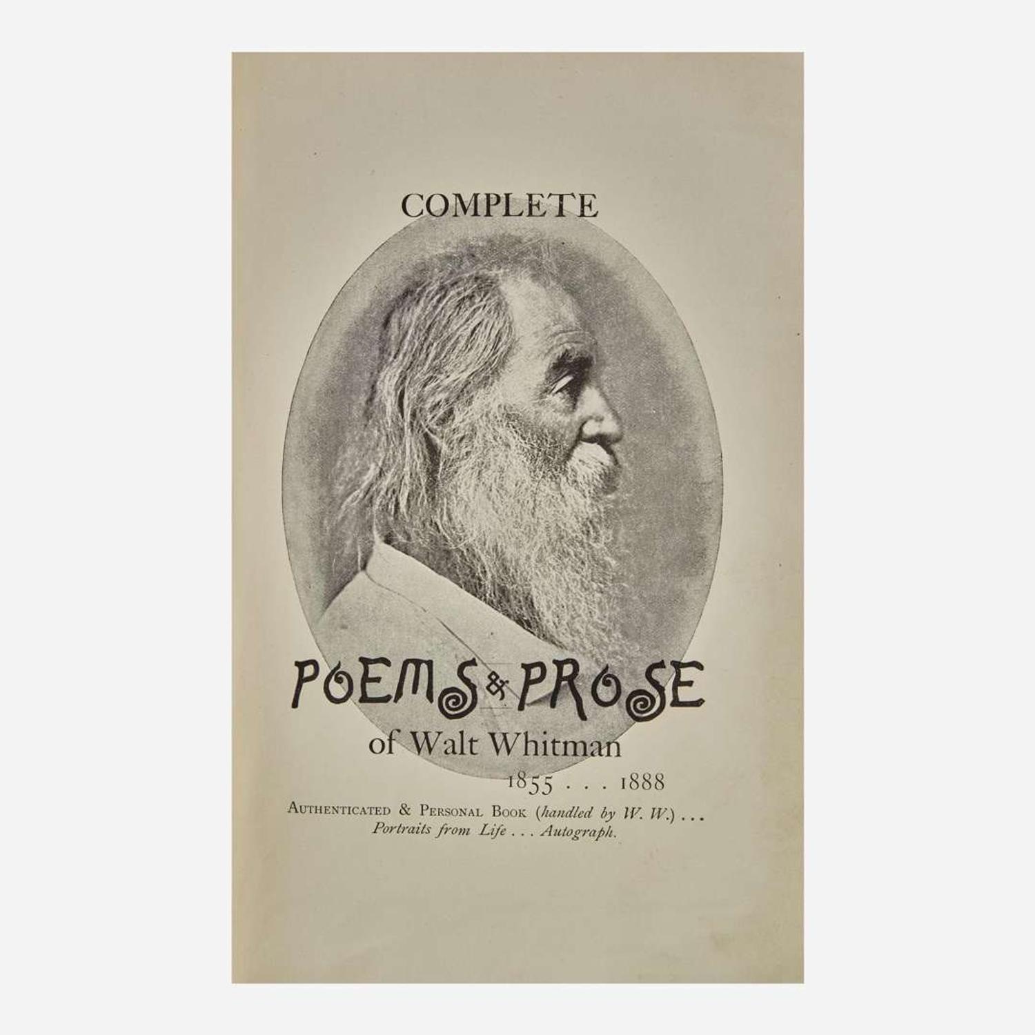 [Literature] Whitman, Walt Complete Poems & Prose of Walt Whitman 1855...1888. Authenticated & Personal Book (handled by W.W.)...Portraits from Life...Autograph
