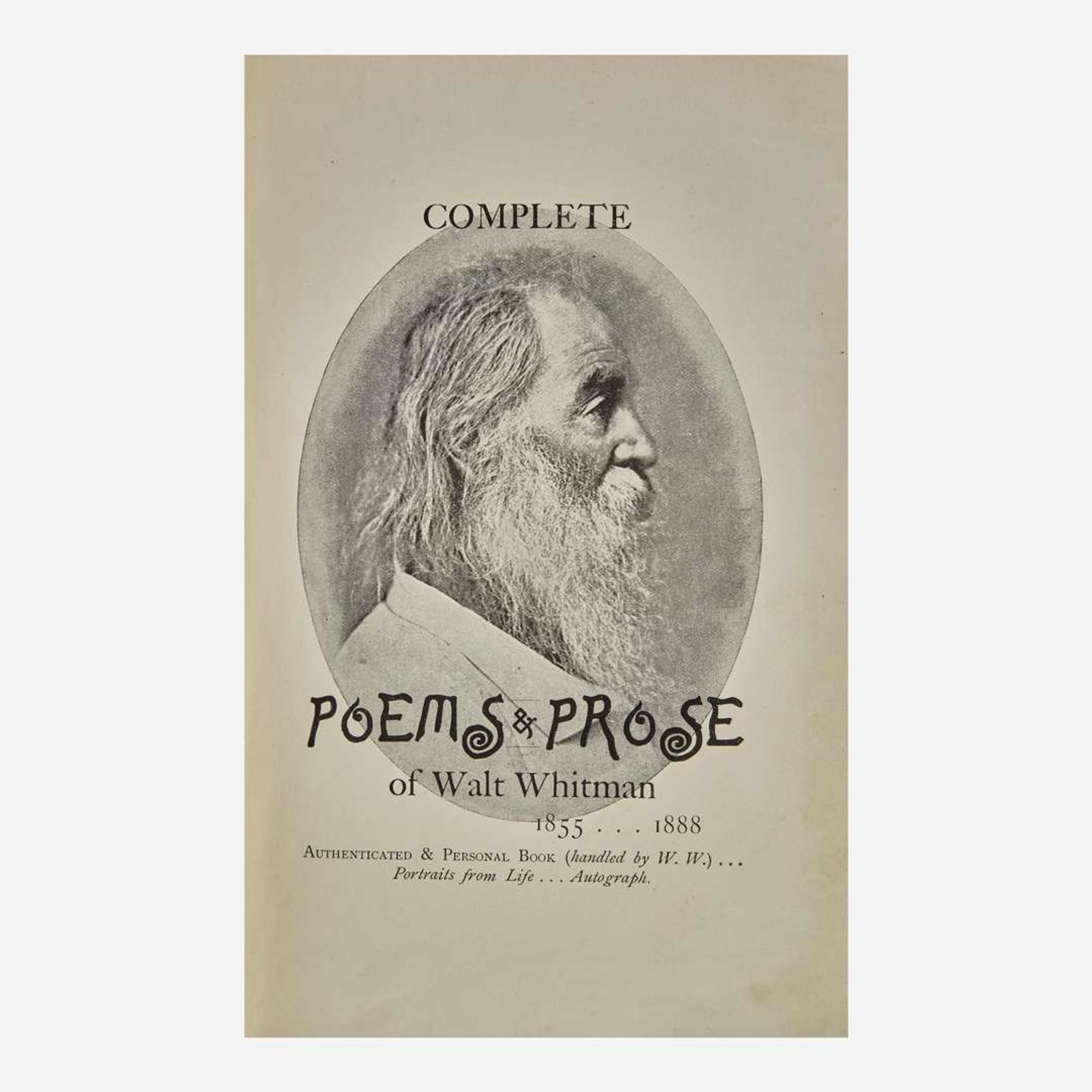 [Literature] Whitman, Walt Complete Poems & Prose of Walt Whitman 1855...1888. Authenticated & Personal Book (handled by W.W.)...Portraits from Life...Autograph