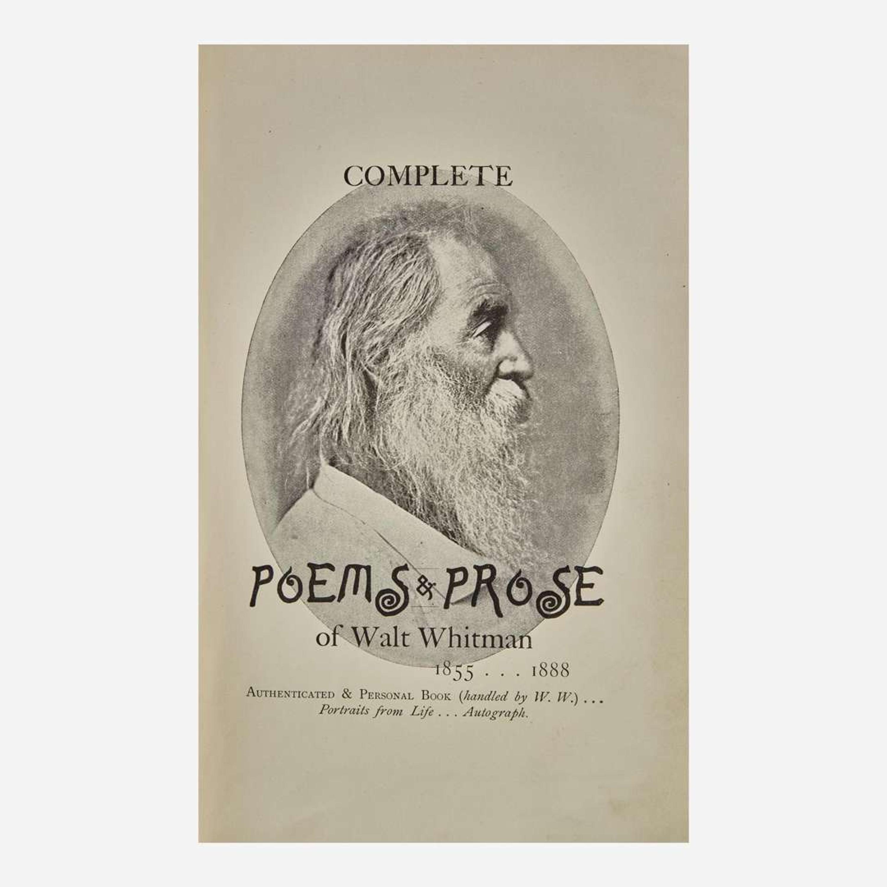[Literature] Whitman, Walt Complete Poems & Prose of Walt Whitman 1855...1888. Authenticated & Personal Book (handled by W.W.)...Portraits from Life...Autograph