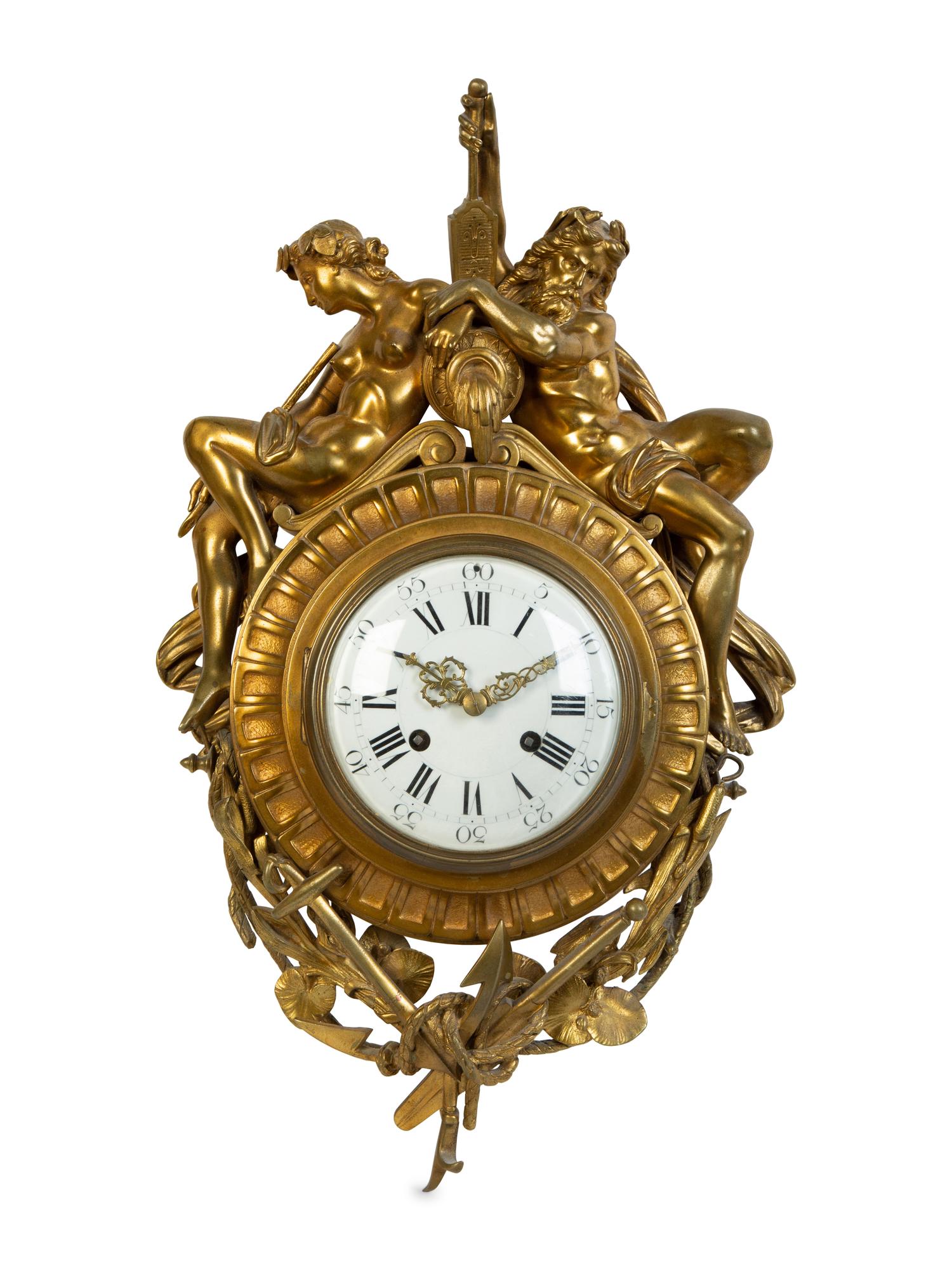 A Louis XVI Style Gilt Bronze Figural Wall Clock — 19TH CENTURY