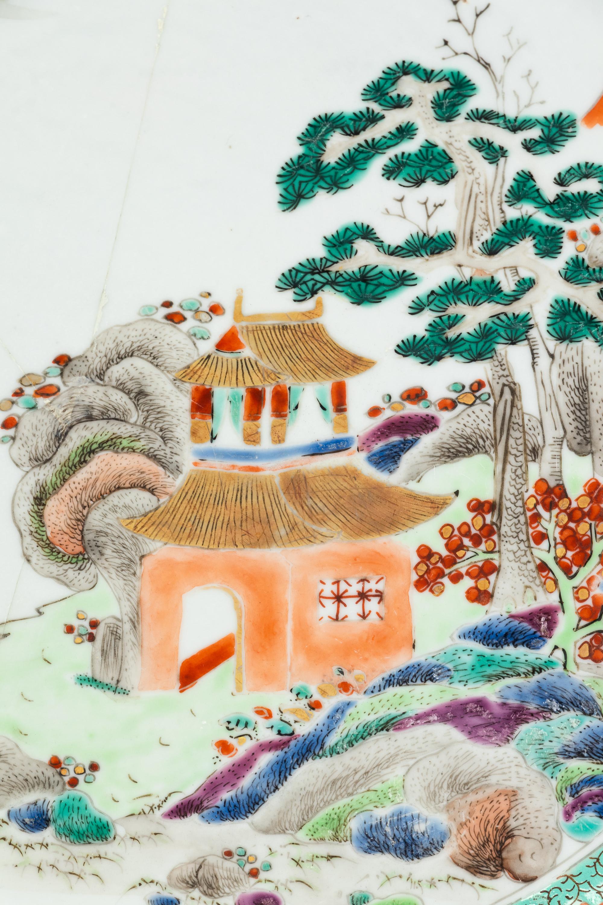 Two Chinese Export Enameled Porcelain Chargers