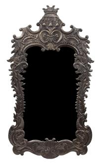 A Baroque Style Stamped Metal Mirror Height 58 x width 32 inches. — 19TH CENTURY
