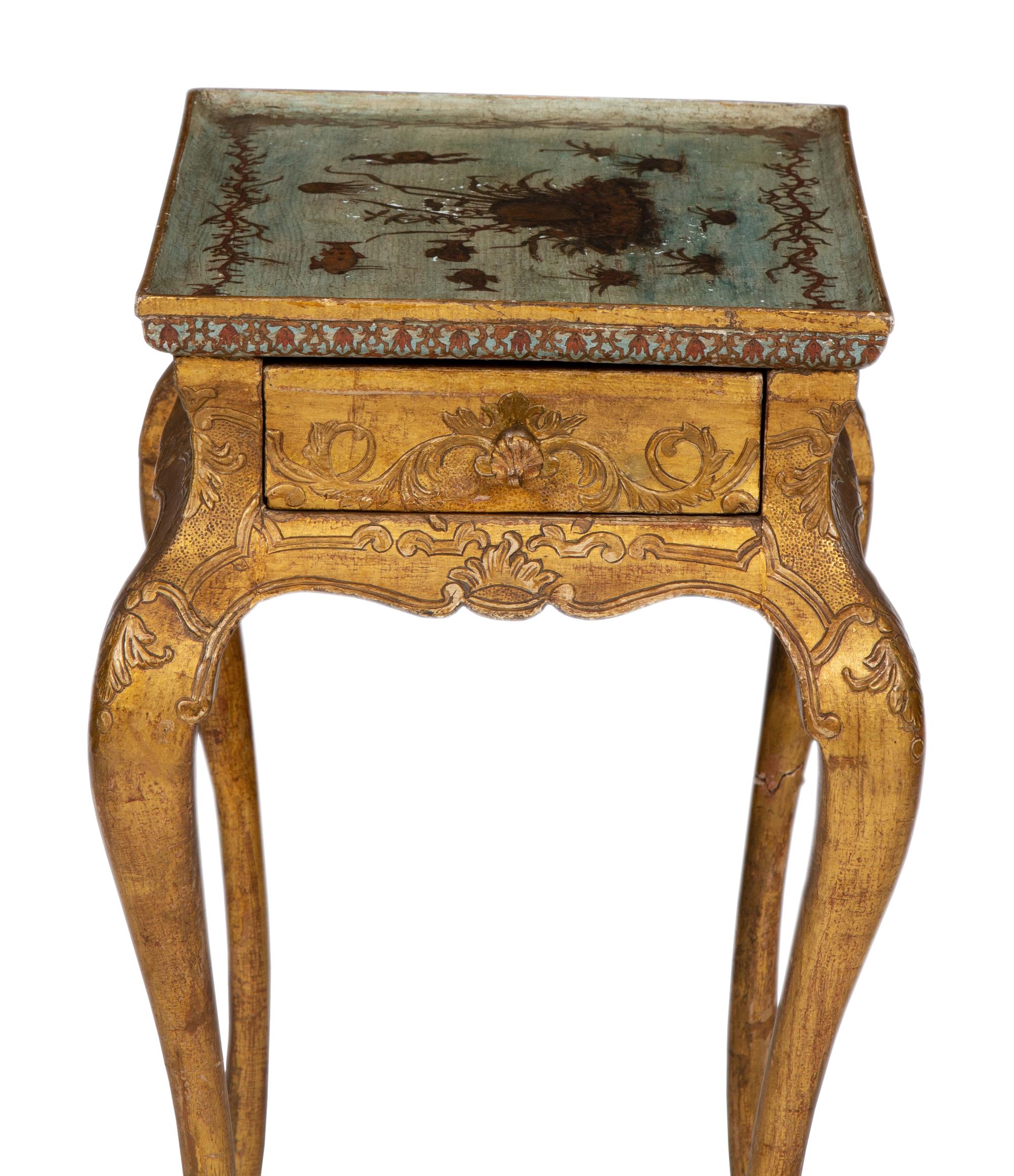 A Continental Giltwood and Découpage Side Table