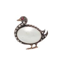 ANTIQUE, BAROQUE PEARL AND DIAMOND DUCK BROOCH