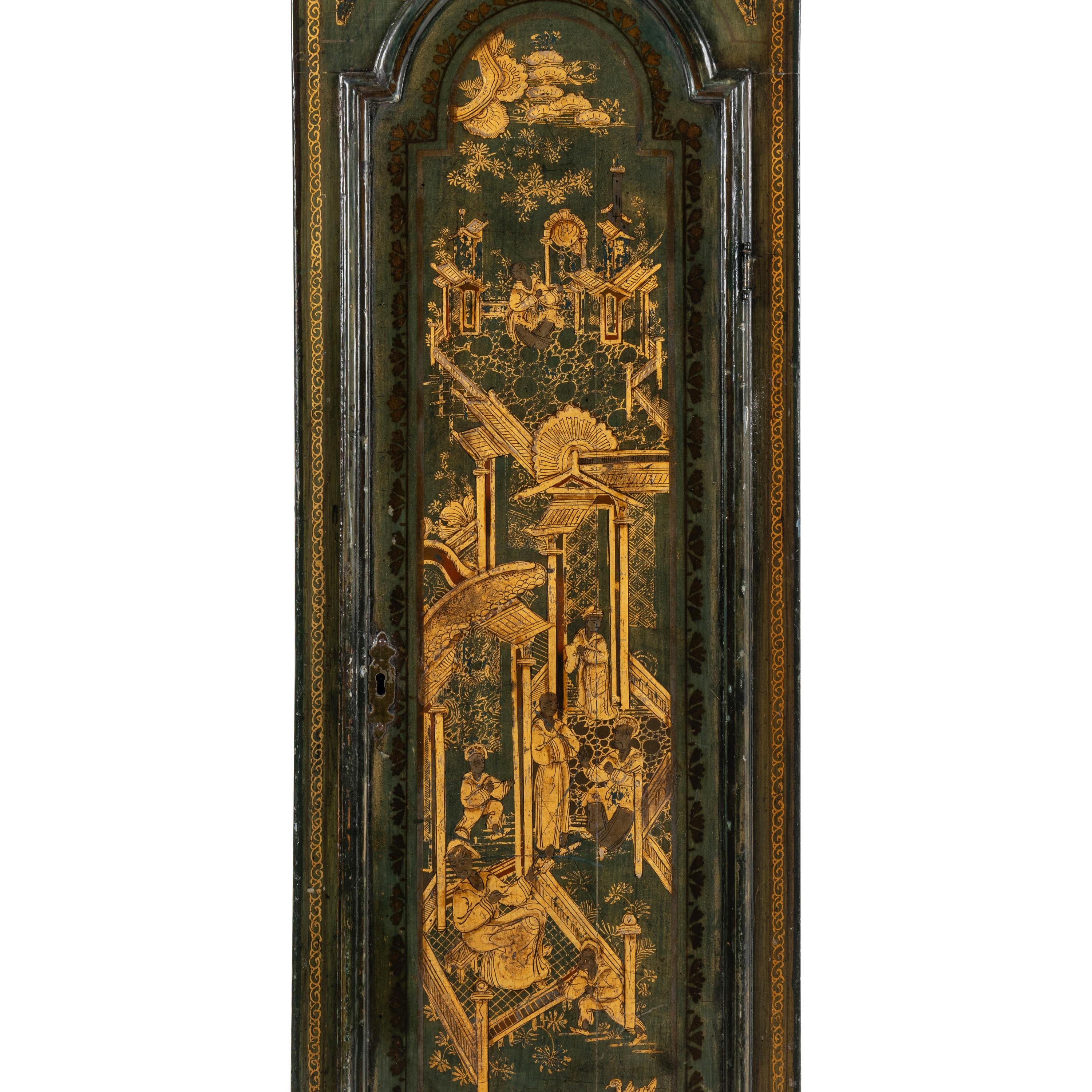 A George III Green and Gilt-Japanned Longcase Clock