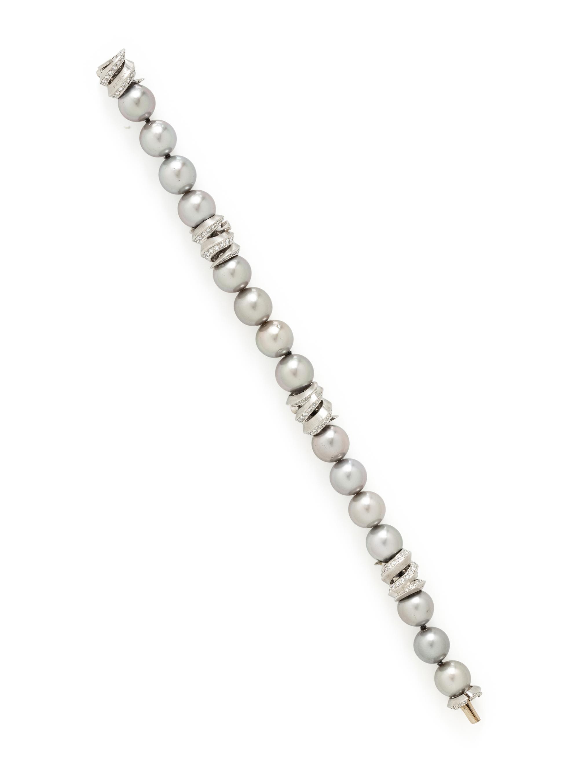 BOODLES, GREY CULTURED PEARL AND DIAMOND BRACELET