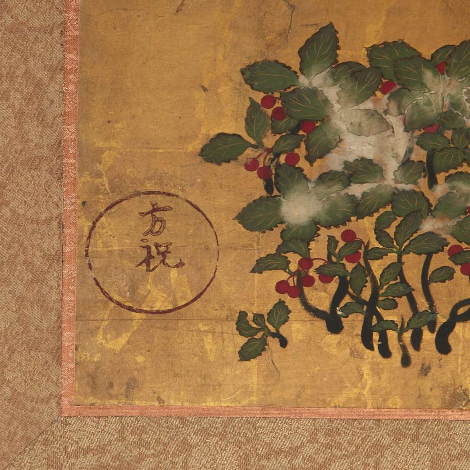 A Japanese six panel folding screen 18th Century, Rimpa Style
