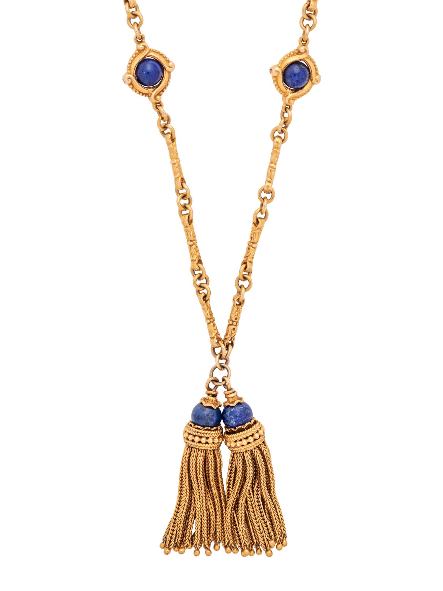 YELLOW GOLD AND LAPIS LAZULI LONGCHAIN NECKLACE