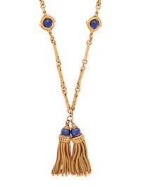 YELLOW GOLD AND LAPIS LAZULI LONGCHAIN NECKLACE