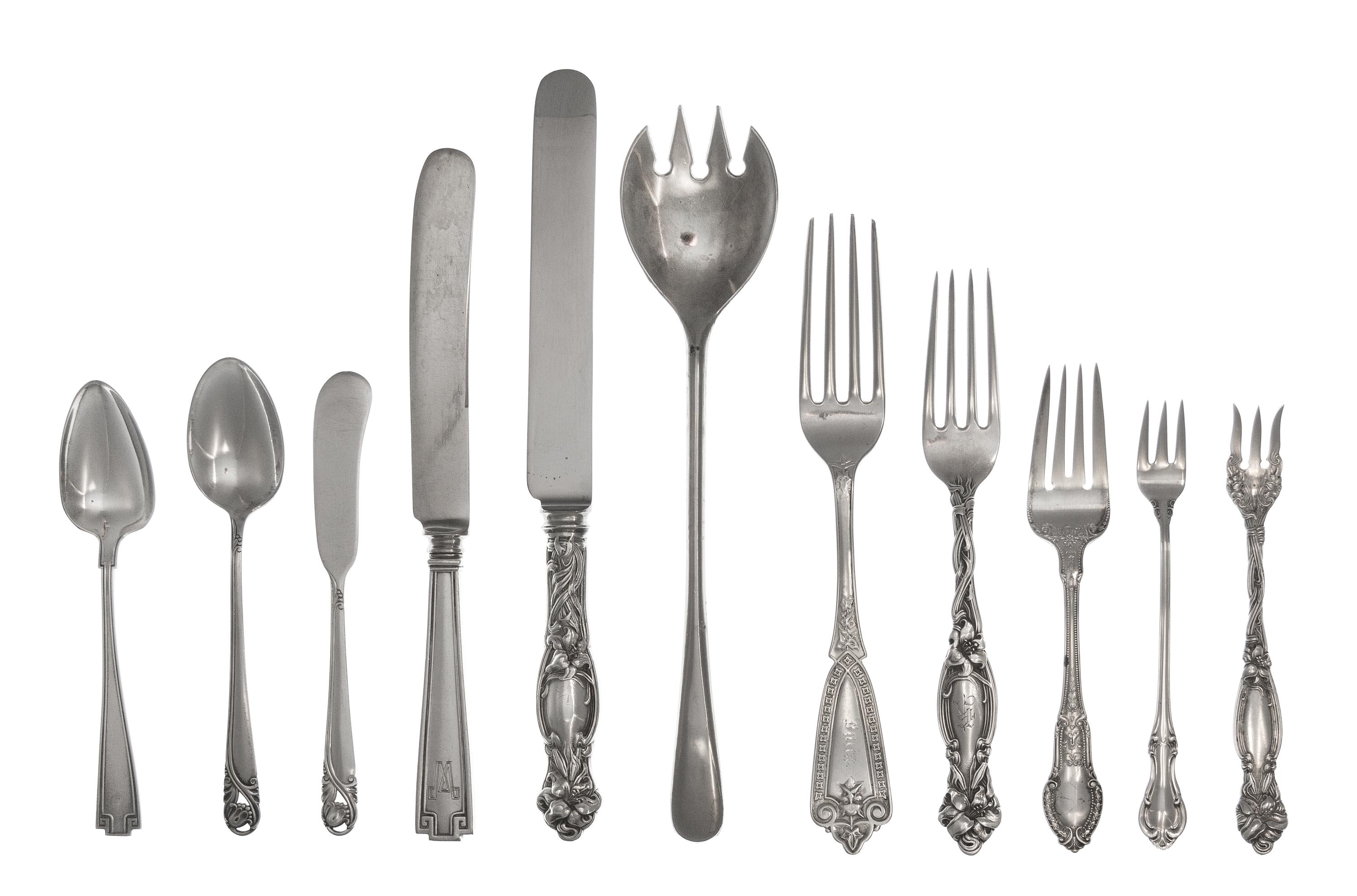 A Collection of American Silver and Silver-Plate Flatware Articles, Various Makers and Patterns, comprising: 27 dinner forks 23 dinner