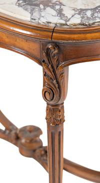 A Louis XVI Style Carved Walnut Marble-Top Side Table